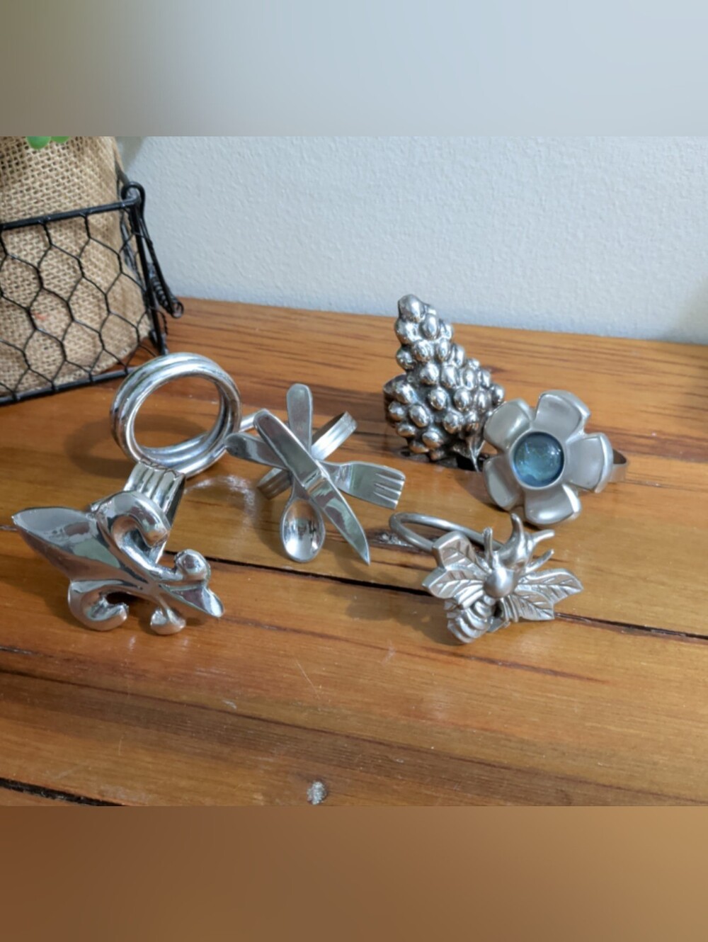 Pewter and Silver Plated Napkin Rings Mis-Matched Set of 6